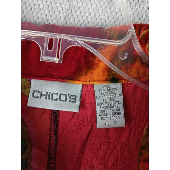 Chicos Fleece Jacket Womens 2 Large Purple/Red Floral Soft Silk Blend Luxury - Picture 6 of 14